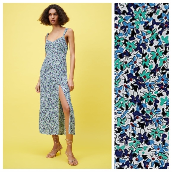 NWT. Zara Floral Print Viscose Midi Dress with Slit. Size S. - Picture 1 of 10